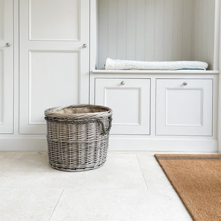 Handwoven large antique-wash log basket with strong rope handles. Sturdy, stylish storage for logs, blankets and toys. Fast UK delivery & easy returns