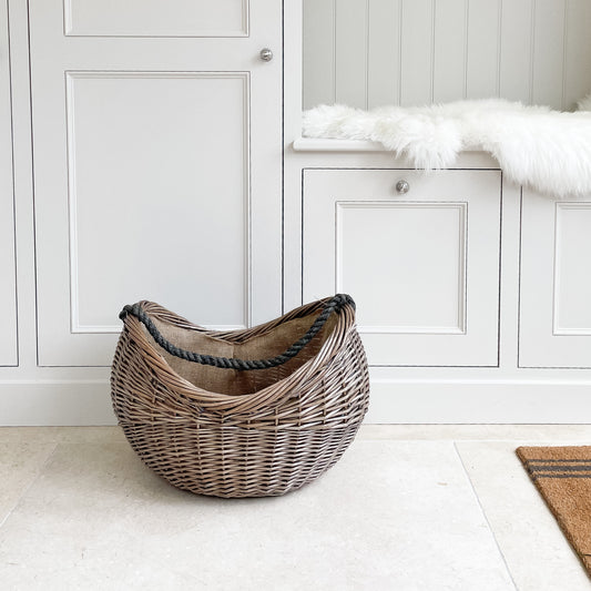 Large Oval Wicker Log Basket With Rope Handle