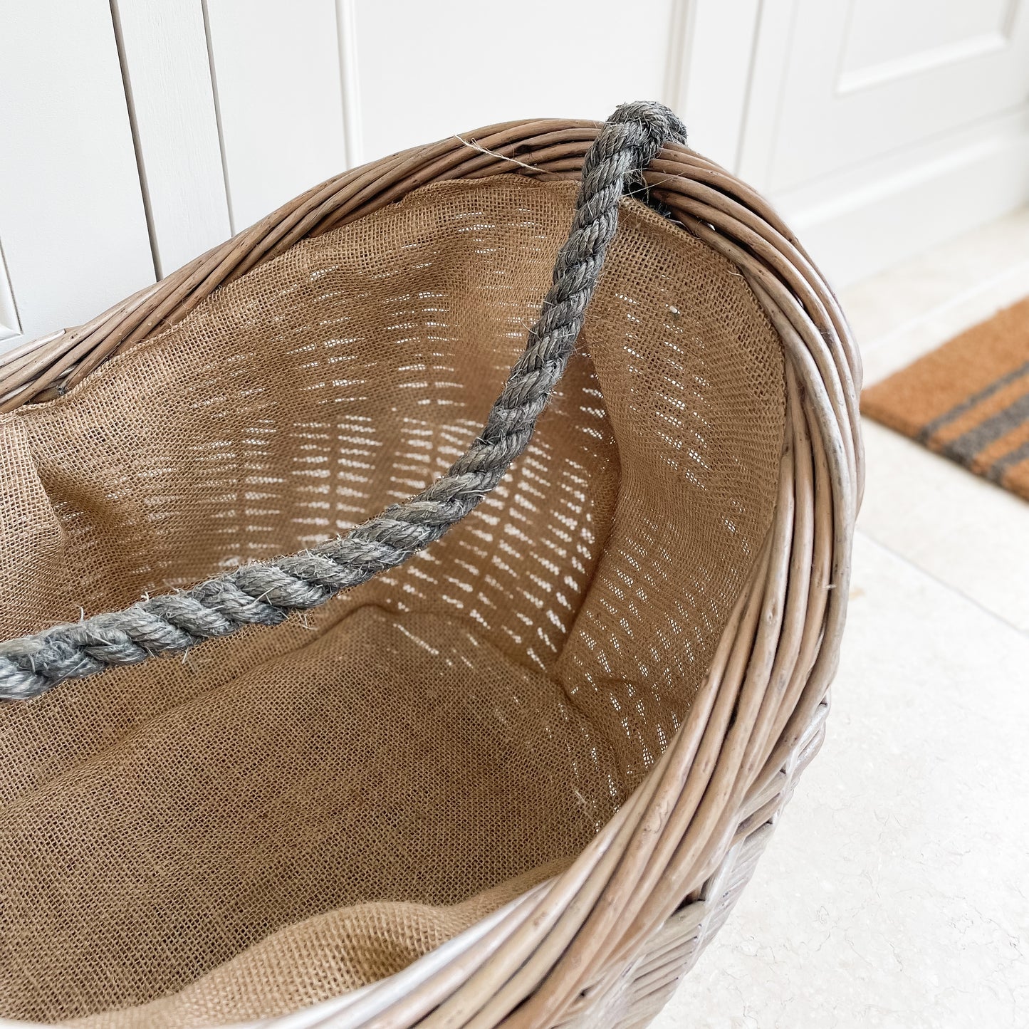 Large Oval Wicker Log Basket With Rope Handle